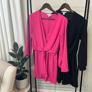 Set of Two - Top Shop Tie Front Dresses - Hot Pink & Black